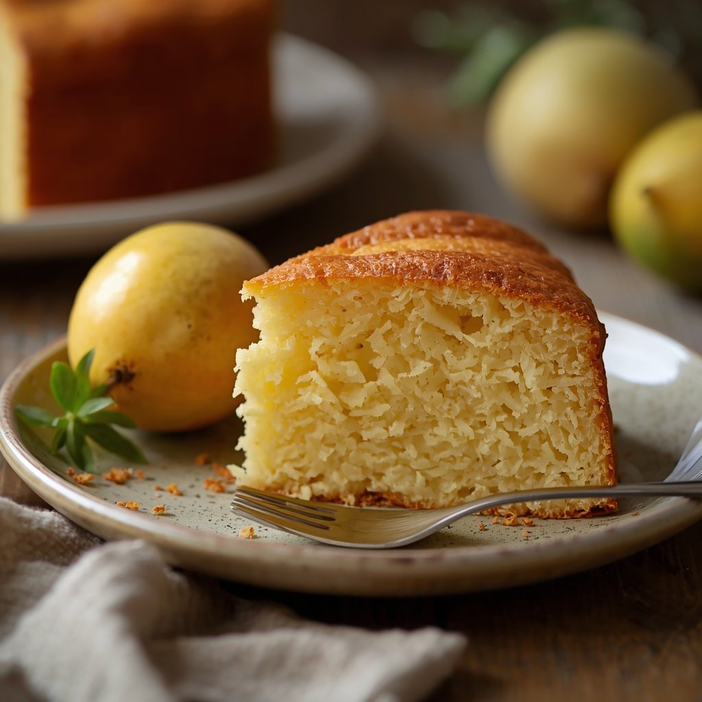 Fresh slice of soft and moist homemade chikoo cake