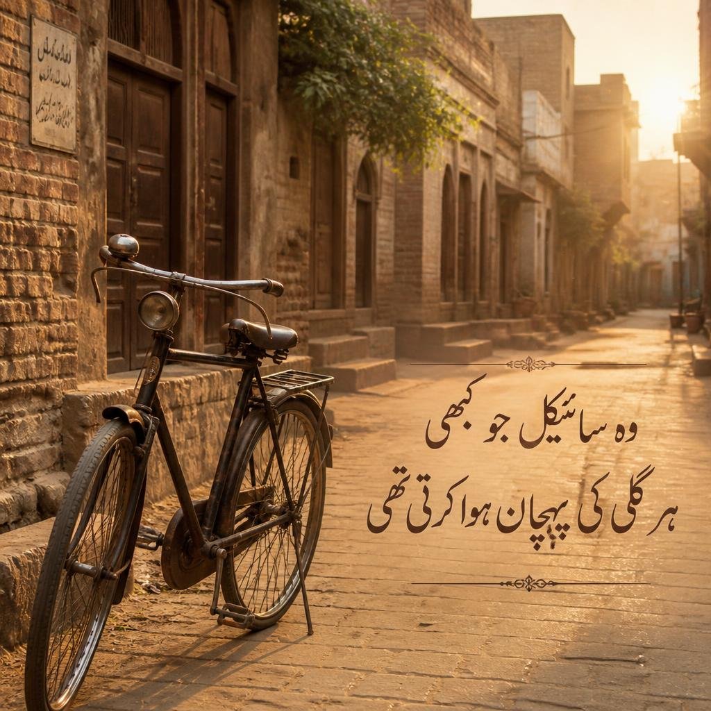 An old vintage bicycle standing in a quiet street