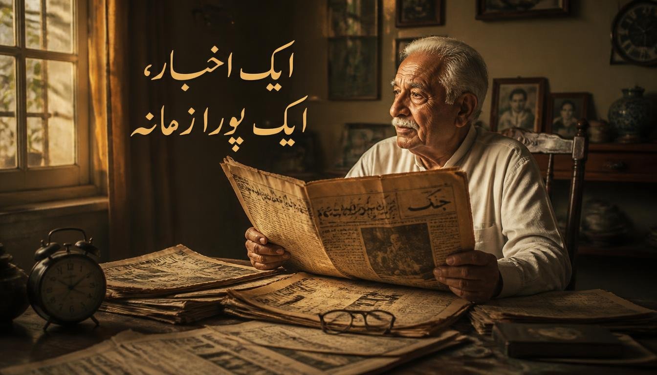 پرانا اخبار پڑھتے ہوئے بزرگ اور ماضی کی یادیں