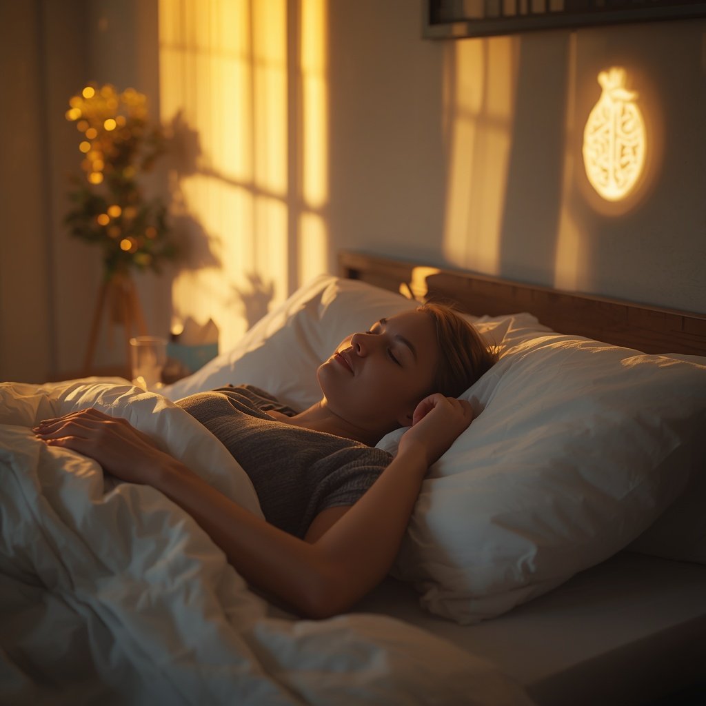 Person waking up after a healthy night's sleep and feeling refreshed